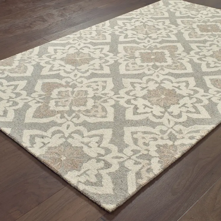 5' X 8' Gray And Sand Wool Geometric Hand Tufted Area Rug