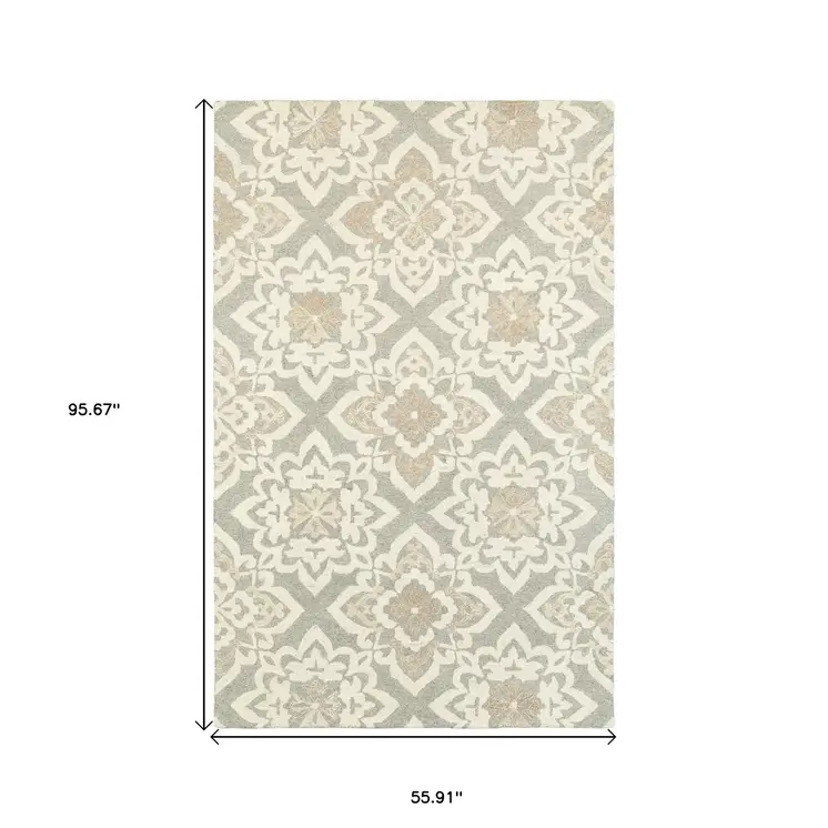 5' X 8' Gray And Sand Wool Geometric Hand Tufted Area Rug