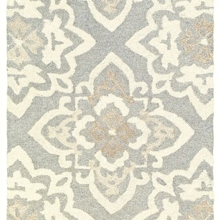 8' Gray And Sand Wool Geometric Hand Tufted Runner Rug