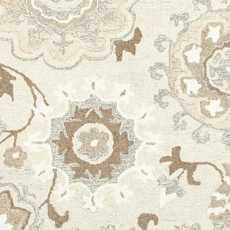 5' X 8' Ivory And Gray Wool Floral Hand Tufted Area Rug