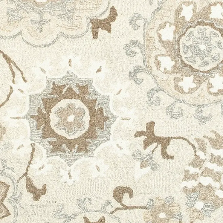 5' X 8' Ivory And Gray Wool Floral Hand Tufted Area Rug