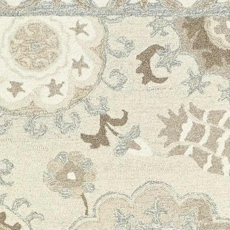 8' Ivory And Gray Wool Floral Hand Tufted Runner Rug