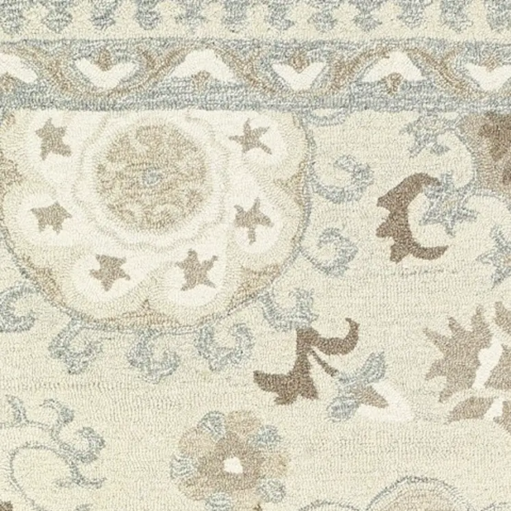 8' Ivory And Gray Wool Floral Hand Tufted Runner Rug