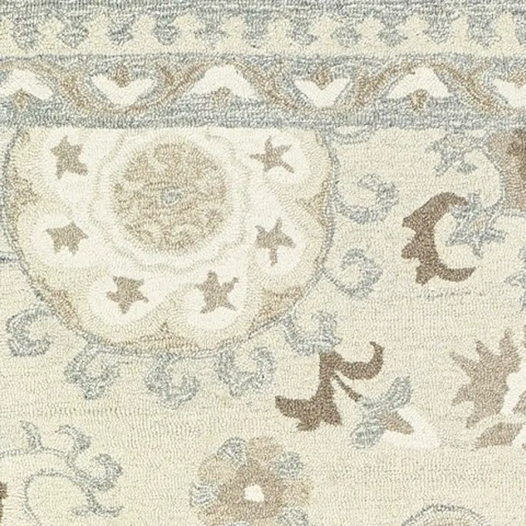 8' Ivory And Gray Wool Floral Hand Tufted Runner Rug