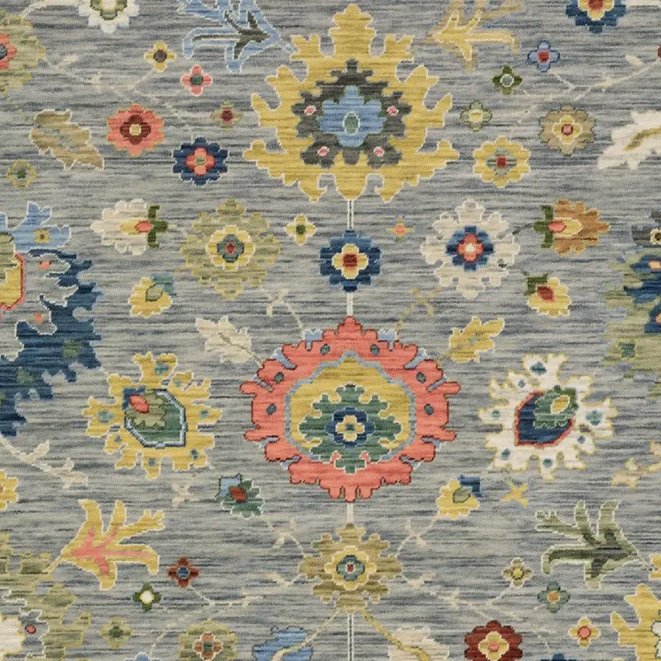 5' X 8' Gray Yellow And Salmon Oriental Area Rug With Fringe