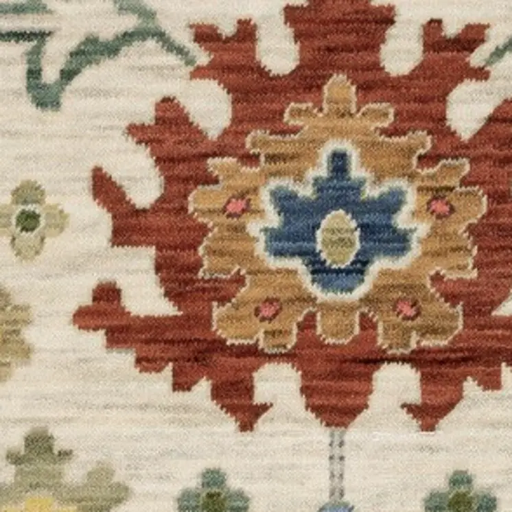 5' X 8' Ivory Blue And Yellow Oriental Area Rug With Fringe