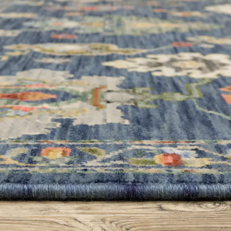 5' X 8' Blue Gray And Red Oriental Area Rug With Fringe