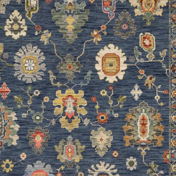 5' X 8' Blue Gray And Red Oriental Area Rug With Fringe