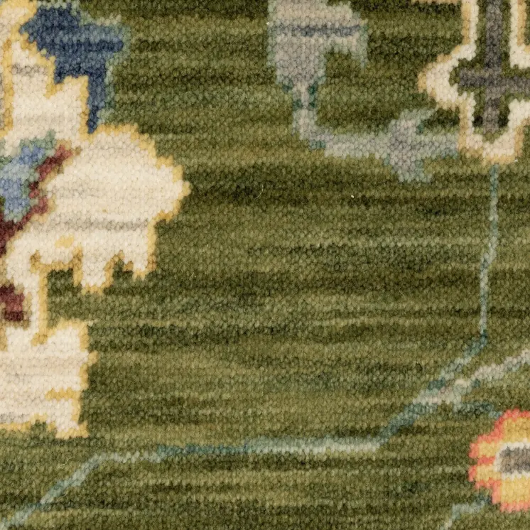 5' X 8' Green Blue And Yellow Oriental Area Rug With Fringe