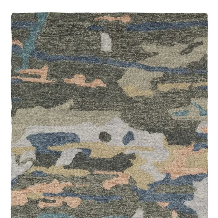 8' Gray And Blue Wool Abstract Hand Tufted Runner Rug