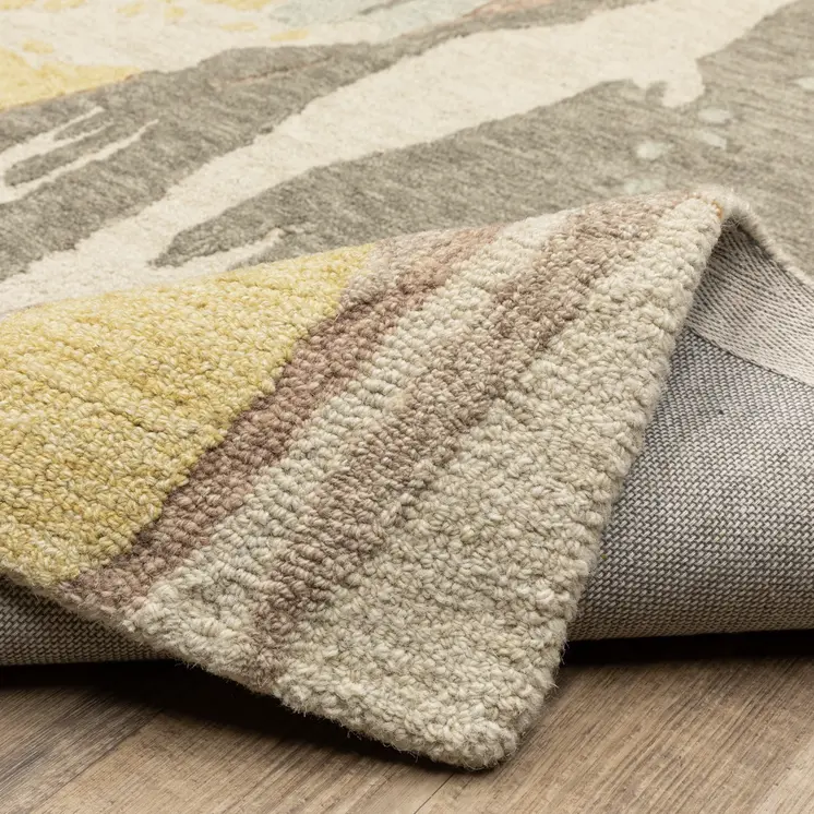 8' Beige And Yellow Wool Abstract Hand Tufted Runner Rug