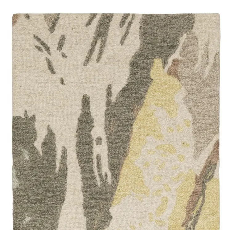 8' Beige And Yellow Wool Abstract Hand Tufted Runner Rug