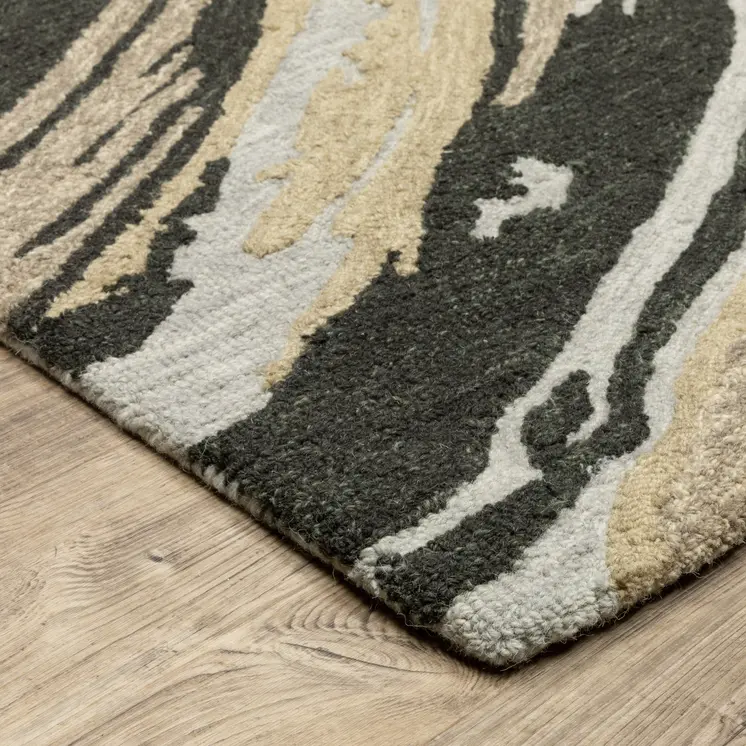 8' Gray And Gold Wool Abstract Hand Tufted Runner Rug