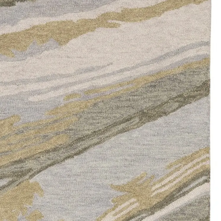8' Gray And Gold Wool Abstract Hand Tufted Runner Rug