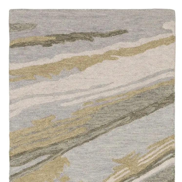 8' Gray And Gold Wool Abstract Hand Tufted Runner Rug