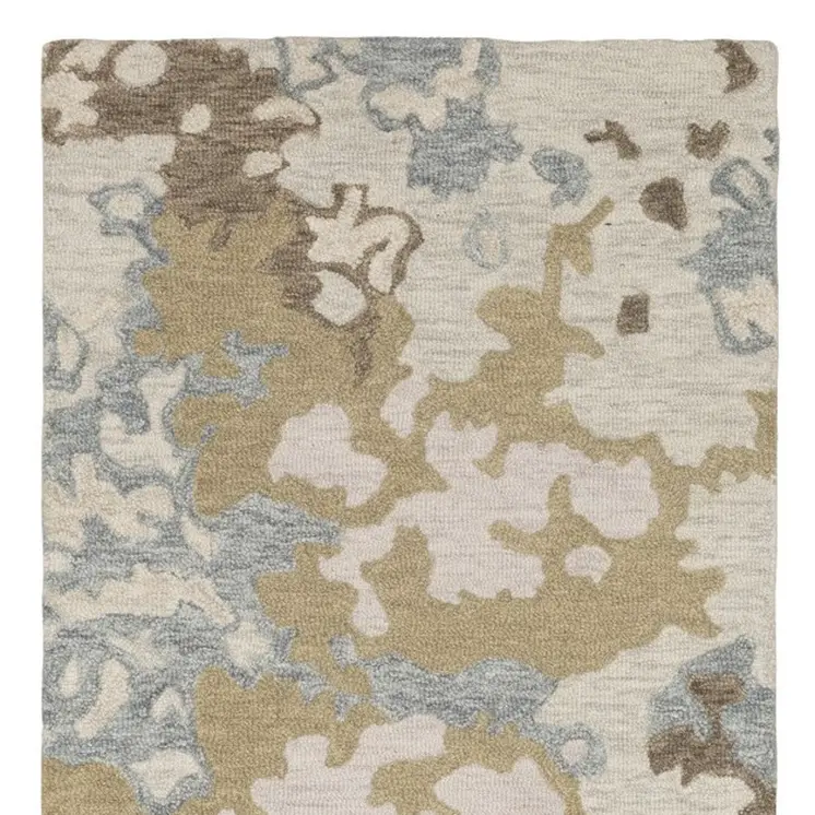 8' Beige And Blue Wool Abstract Hand Tufted Runner Rug