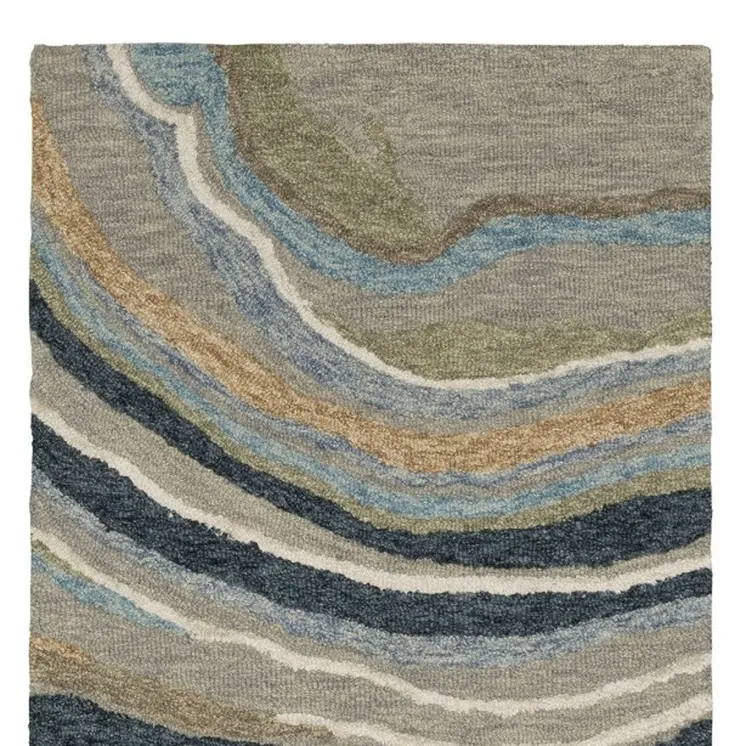 8' Gray And Blue Wool Abstract Hand Tufted Runner Rug