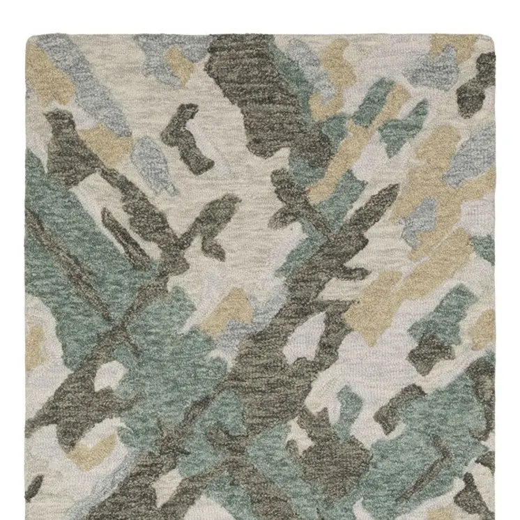 8' Gray And Teal Wool Abstract Hand Tufted Runner Rug