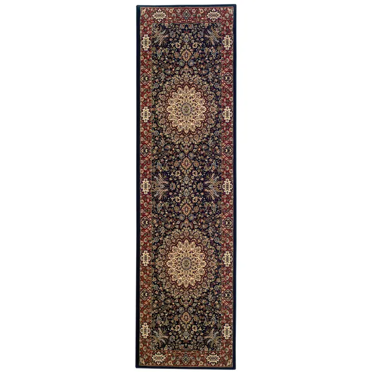 8' Blue And Red Oriental Runner Rug