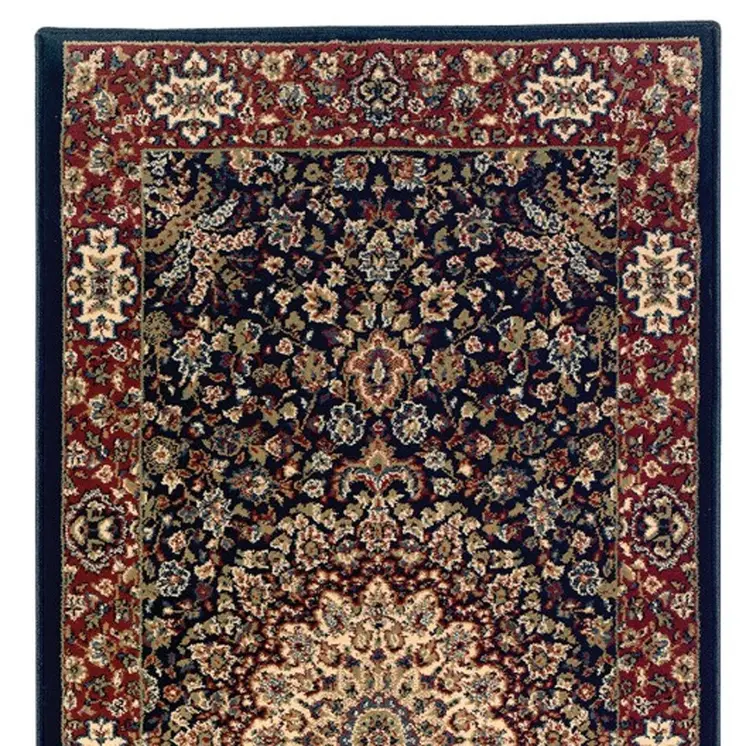8' Blue And Red Oriental Runner Rug