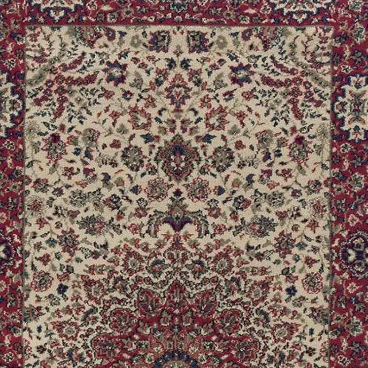 8' Ivory And Red Oriental Runner Rug