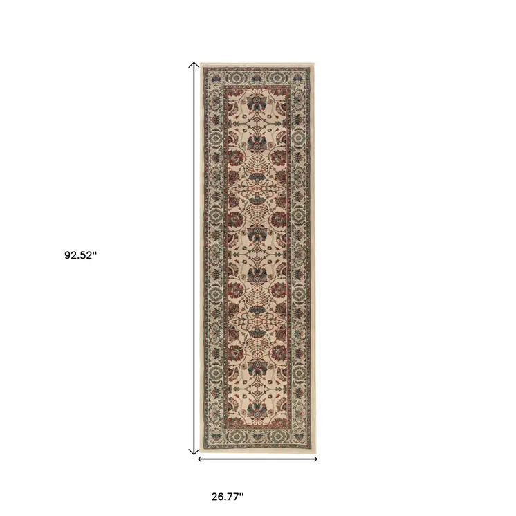 8' Ivory And Red Floral Runner Rug
