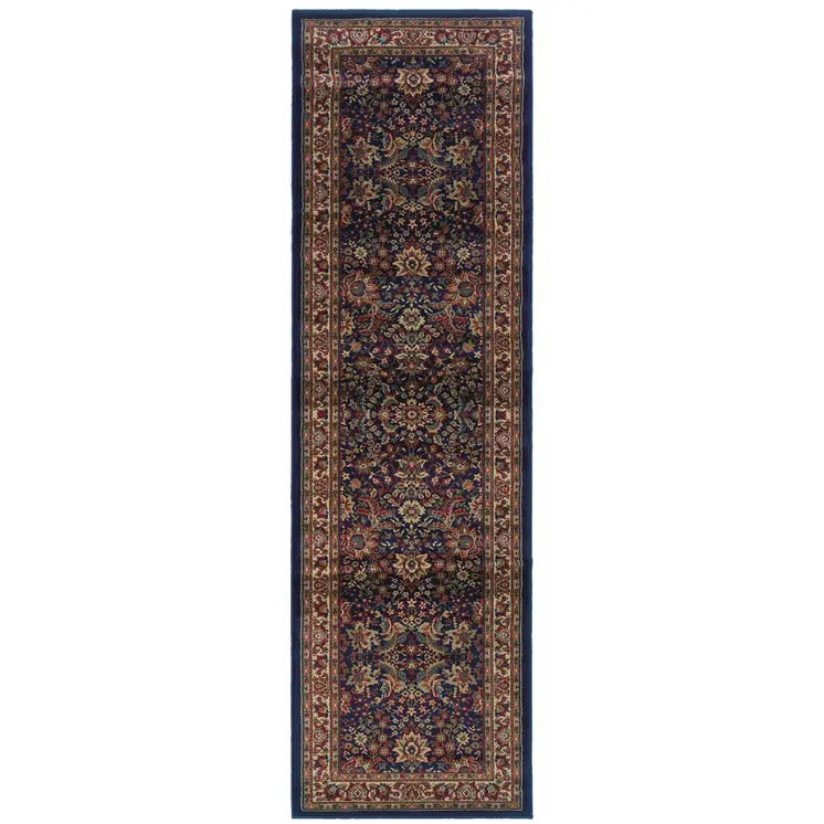 8' Blue And Red Oriental Runner Rug