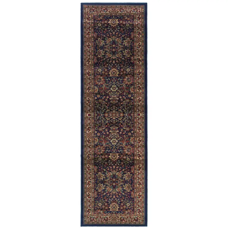 8' Blue And Red Oriental Runner Rug