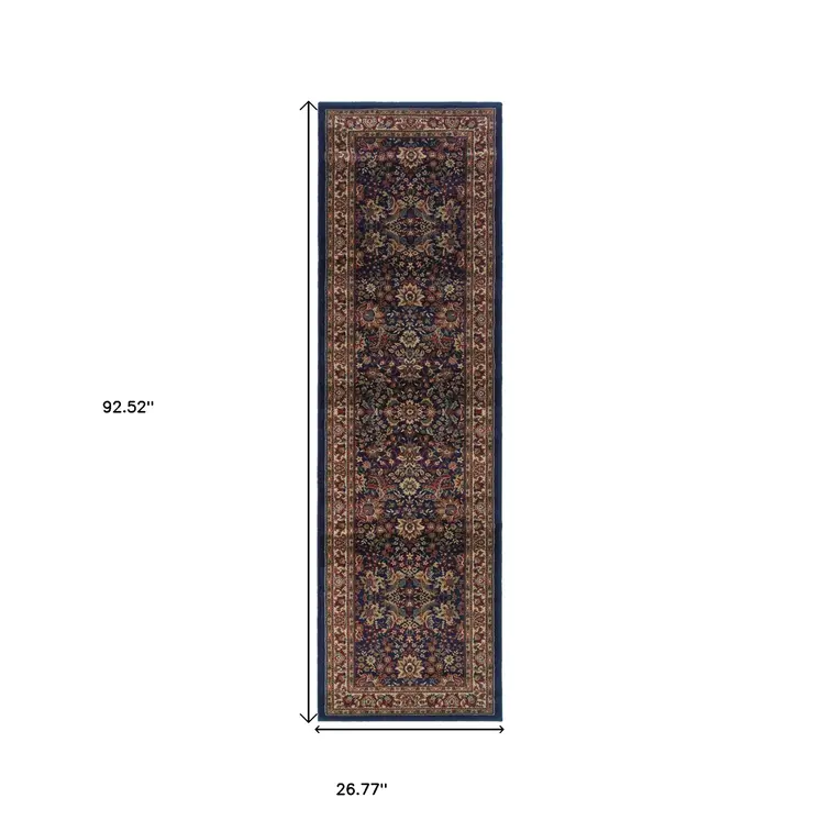 8' Blue And Red Oriental Runner Rug