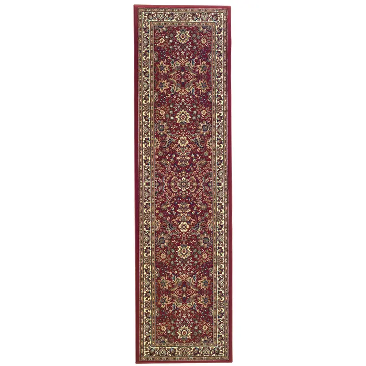 8' Red And Ivory Oriental Runner Rug