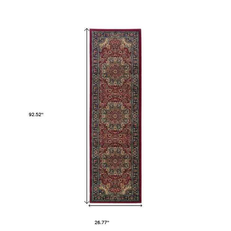8' Red And Blue Oriental Runner Rug