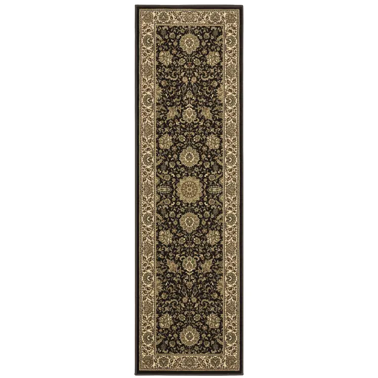 8' Brown And Ivory Oriental Runner Rug