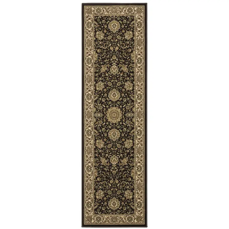 8' Brown And Ivory Oriental Runner Rug