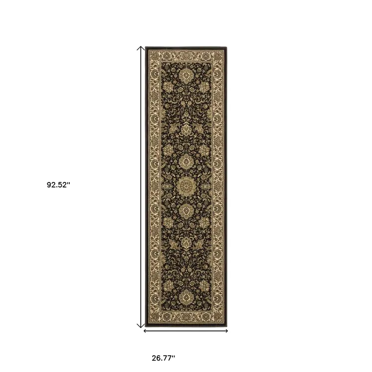 8' Brown And Ivory Oriental Runner Rug