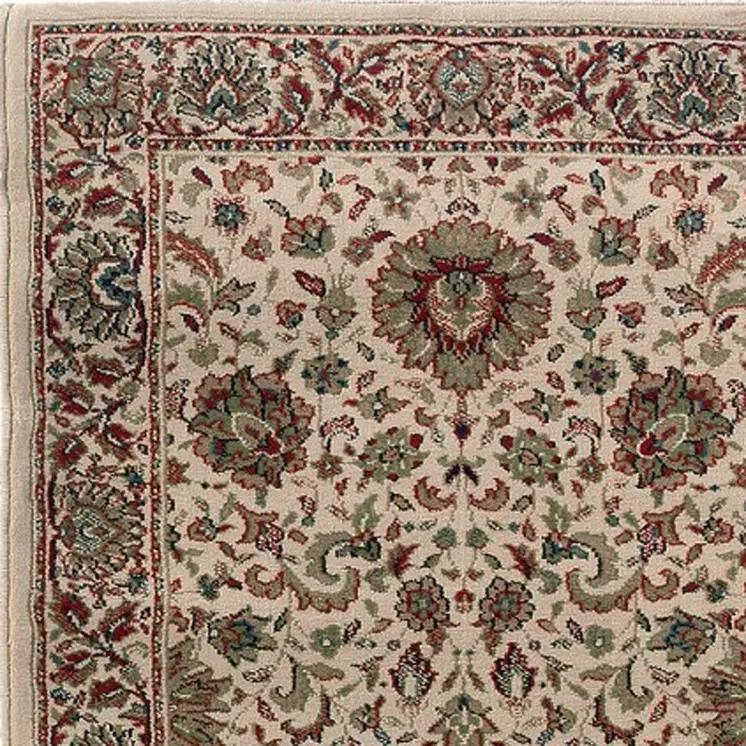 8' Ivory And Green Oriental Runner Rug