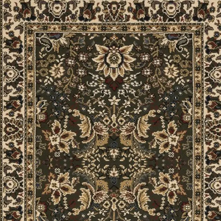 8' Green And Ivory Oriental Runner Rug