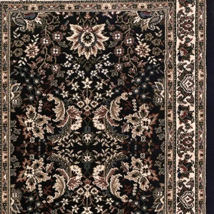 8' Black And Ivory Oriental Runner Rug