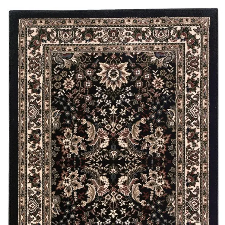 8' Black And Ivory Oriental Runner Rug