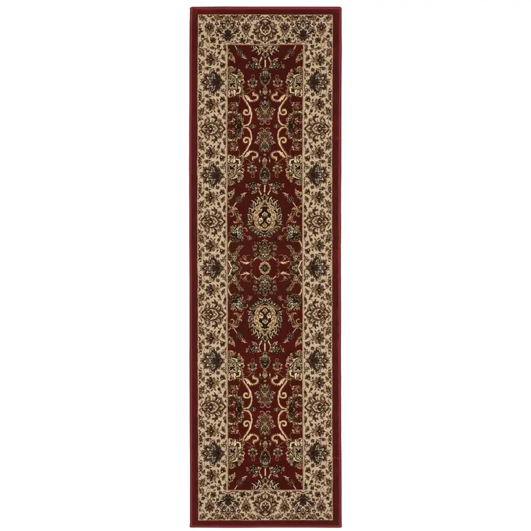 8' Red And Ivory Oriental Runner Rug