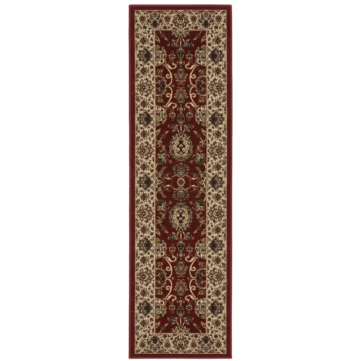 8' Red And Ivory Oriental Runner Rug