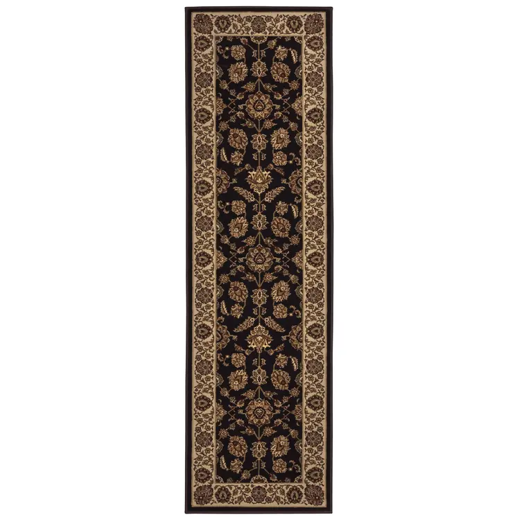 8' Brown And Ivory Oriental Runner Rug
