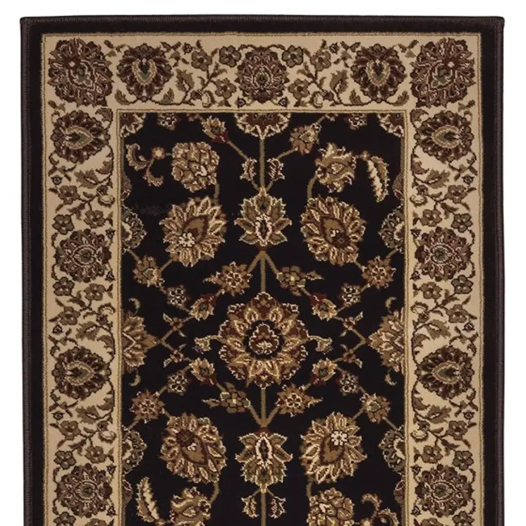 8' Brown And Ivory Oriental Runner Rug