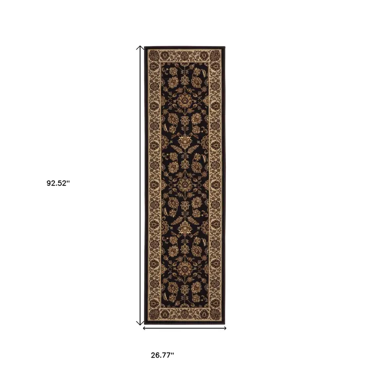 8' Brown And Ivory Oriental Runner Rug