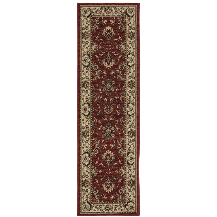 8' Red And Ivory Oriental Runner Rug