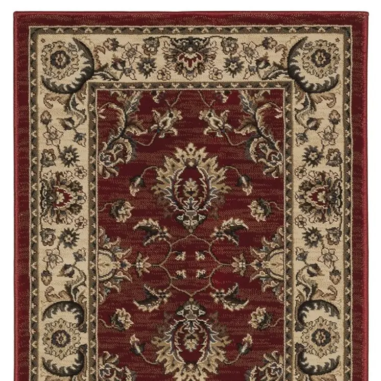 8' Red And Ivory Oriental Runner Rug