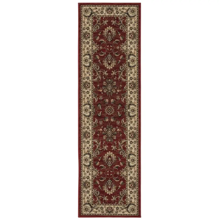8' Red And Ivory Oriental Runner Rug
