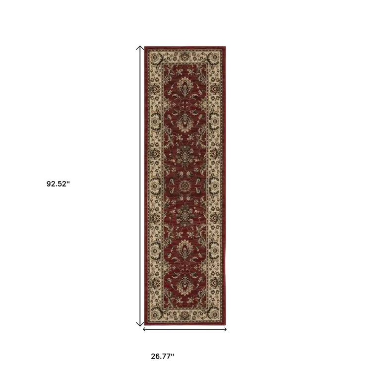 8' Red And Ivory Oriental Runner Rug