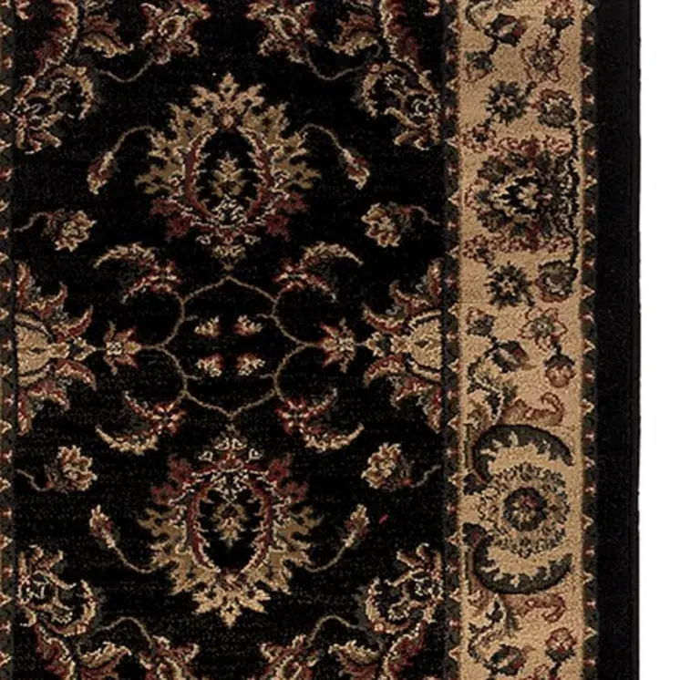 8' Black And Ivory Oriental Runner Rug