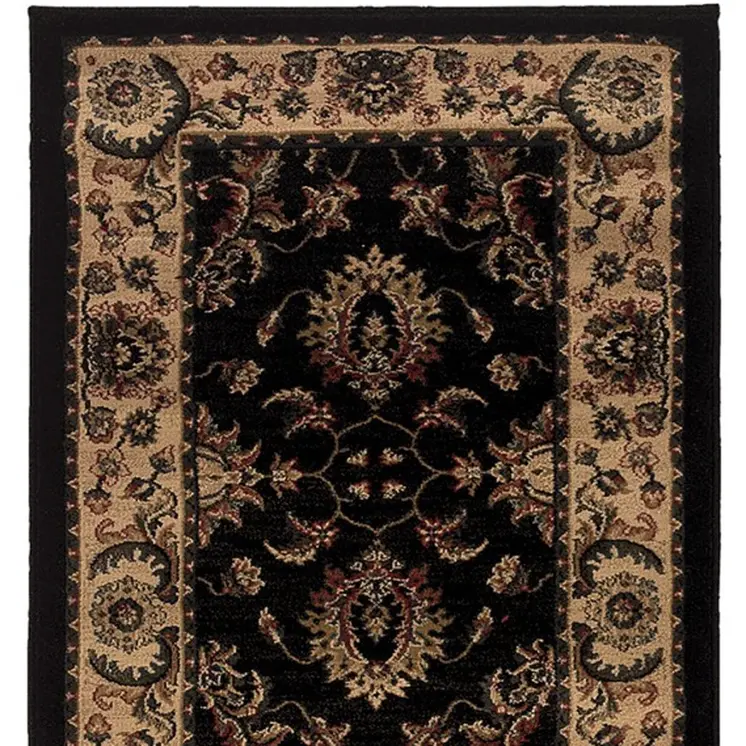 8' Black And Ivory Oriental Runner Rug