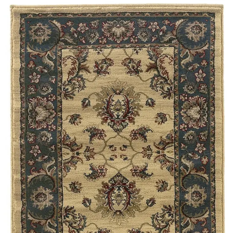 8' Ivory And Blue Oriental Runner Rug
